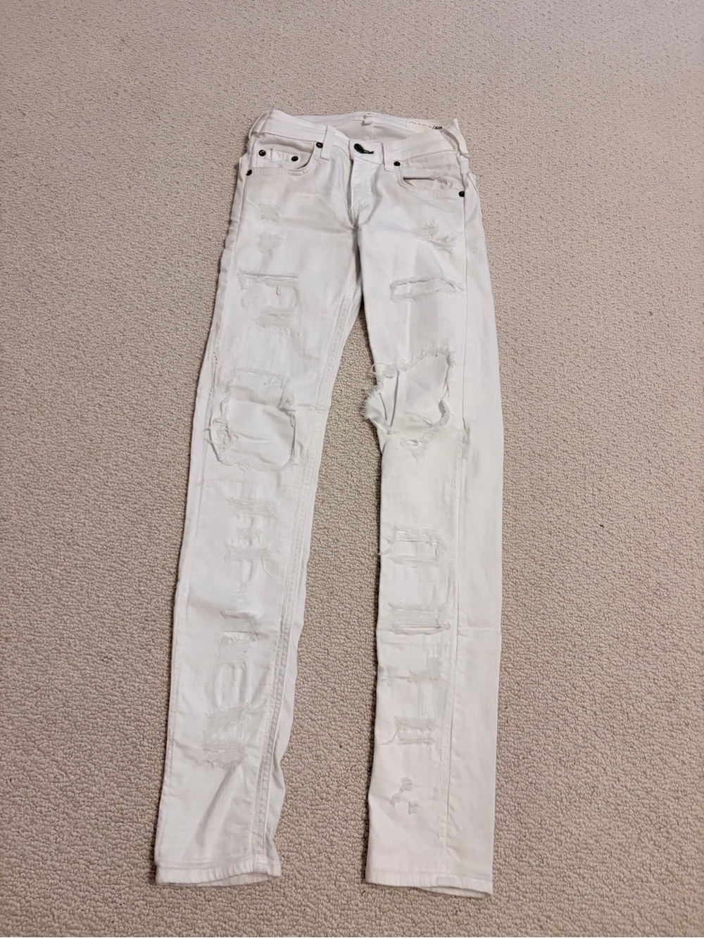 Rag & Bone Dre White Destroyed Jeans | Size 24